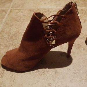 Brown Peep Toe Bootie Heels